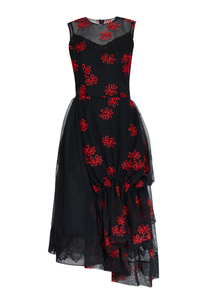 Image of Simone Rocha Black dress embroidered with red flowers