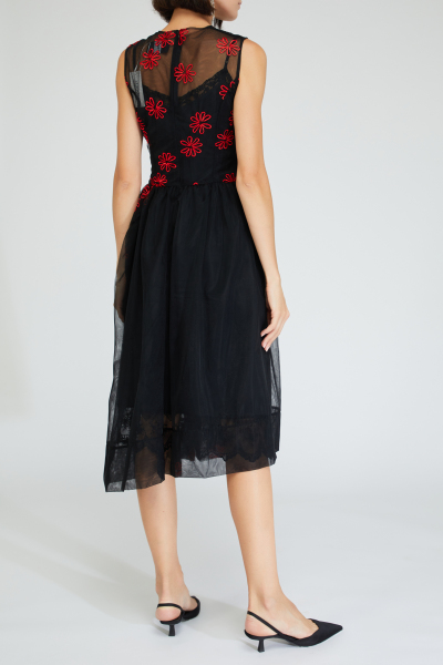 Image 3 of Simone Rocha Black dress embroidered with red flowers