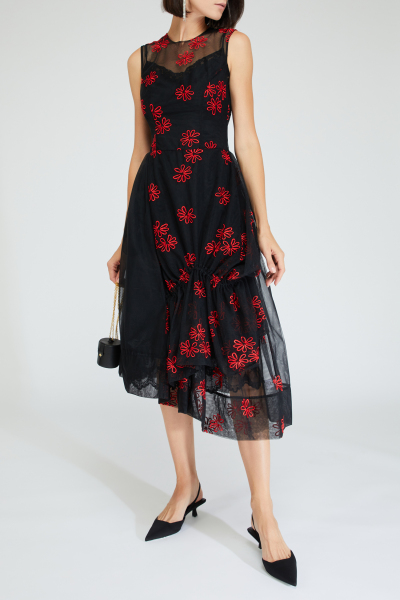 Image 2 of Simone Rocha Black dress embroidered with red flowers