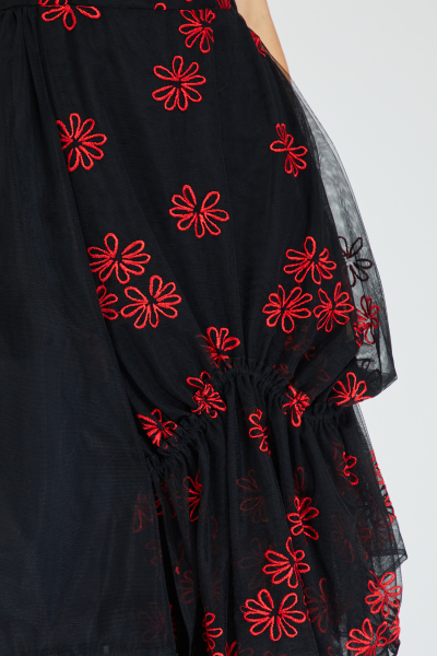 Image 4 of Simone Rocha Black dress embroidered with red flowers