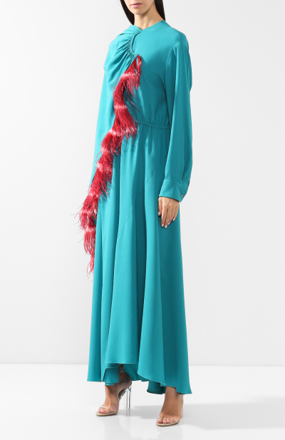 Image 3 of Dries Van Noten Blue dress with fluffy feather trim