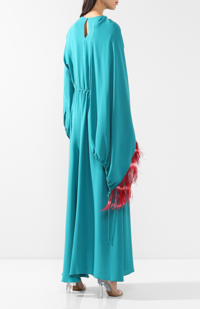 Image 4 of Dries Van Noten Blue dress with fluffy feather trim