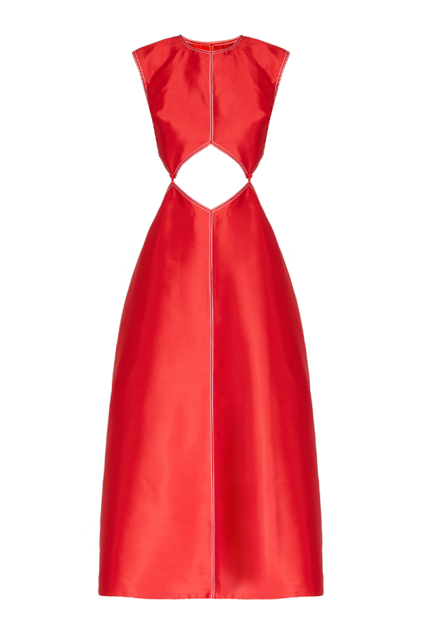 Red dress with geometric cutouts