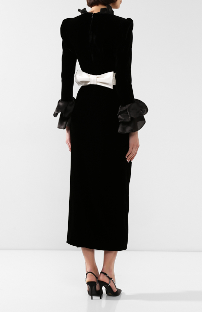 Image 4 of Alessandra Rich Black dress with a white bow