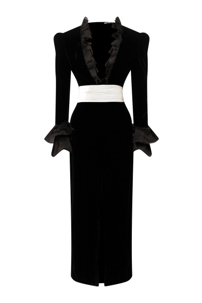 Image of Alessandra Rich Black dress with a white bow