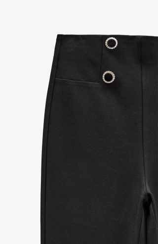 ZARA Black leggings with buttons and rhinestones Black