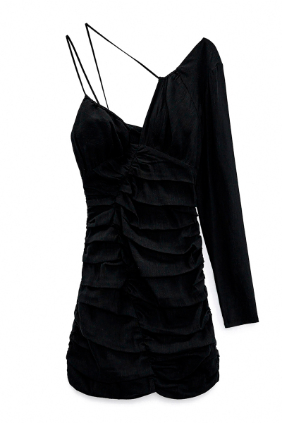 Image of ZARA Black asymmetrical linen dress