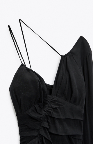 ZARA Black asymmetrical linen dress Black