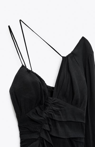 Image 4 of ZARA Black asymmetrical linen dress