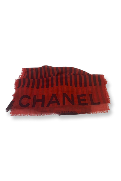 Image of Chanel Red cashmere striped scarf