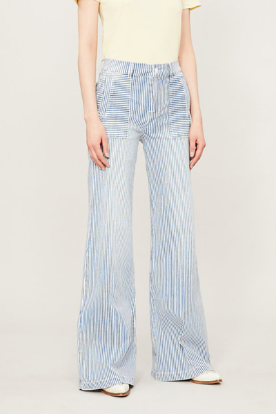 Image 4 of Frame White jeans with blue stripes