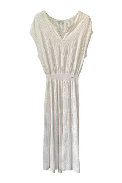 Image of Chanel White fine-knit ribbed knit dress