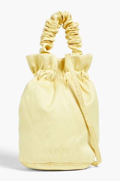 Image of Ganni Yellow satin bucket bag