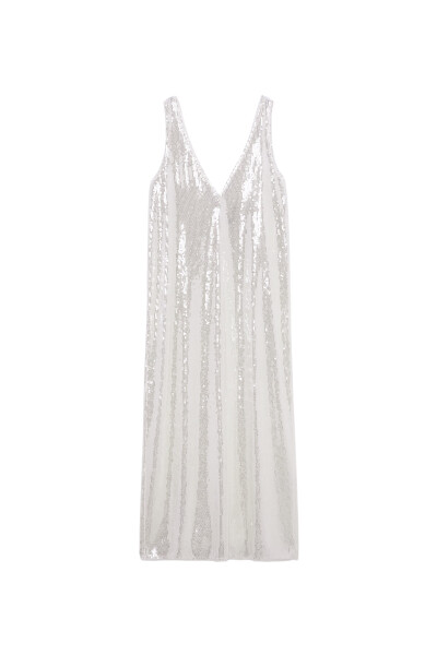 Image of ZARA White sequinned midi dress
