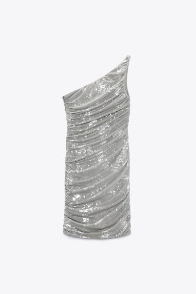 Image 3 of ZARA Silver metallic printed tulle dress