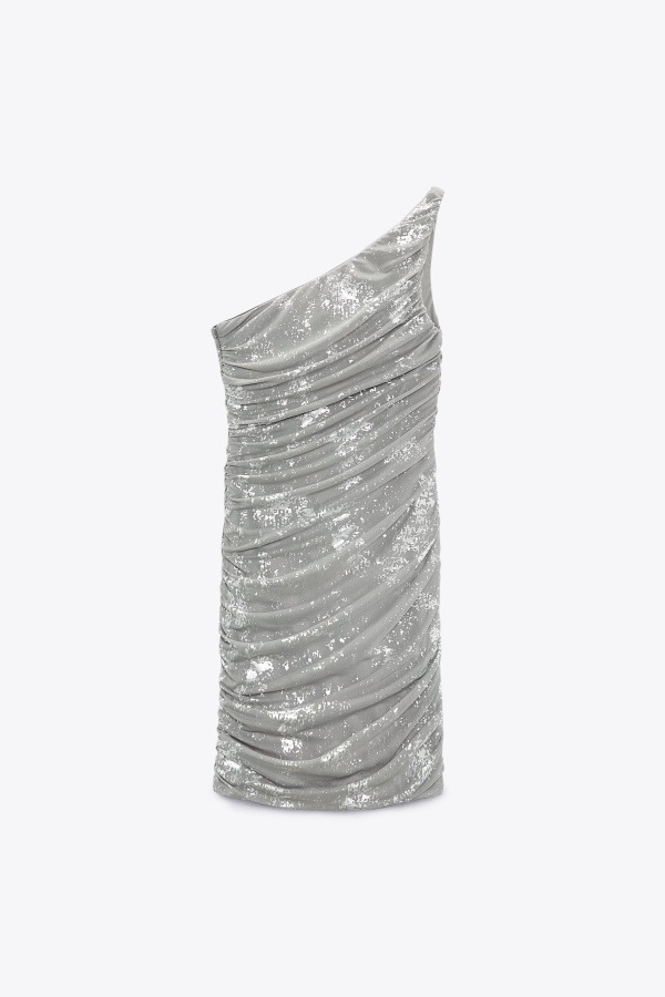 ZARA Silver metallic printed tulle dress Silver