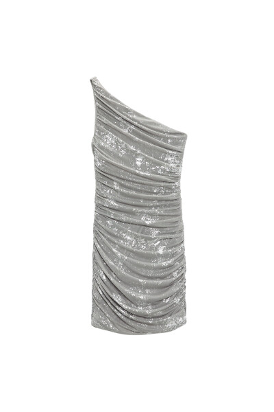 Image of ZARA Silver metallic printed tulle dress