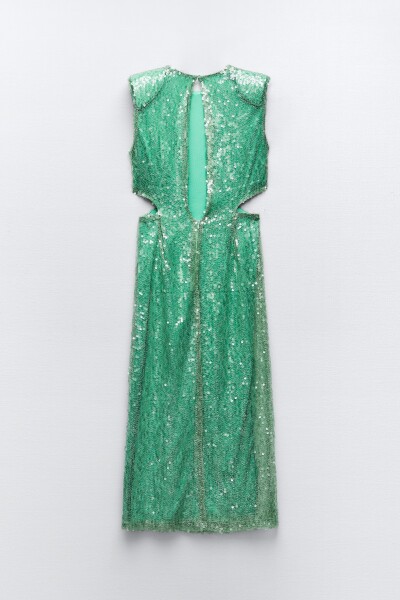 Image 3 of ZARA Green sequinned midi dress