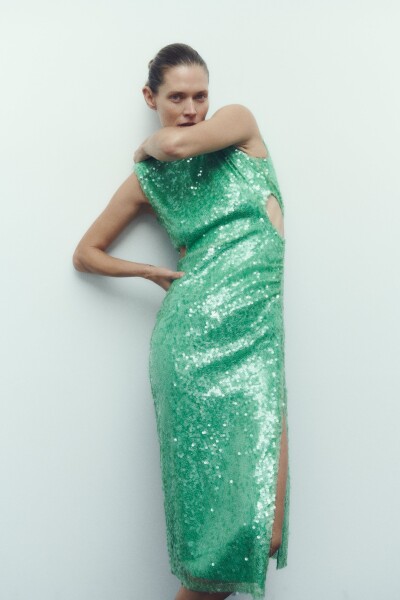 Image 2 of ZARA Green sequinned midi dress