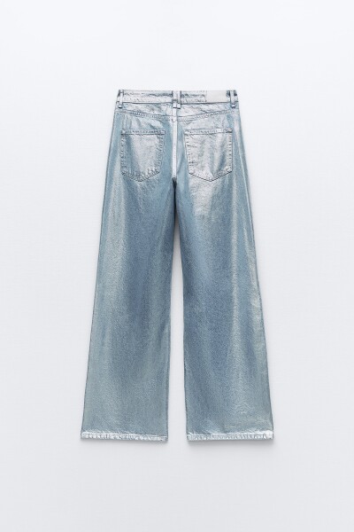 Image 3 of ZARA Blue straight metallic jeans Z1975