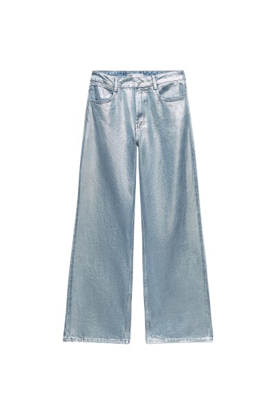 Image of ZARA Blue straight metallic jeans Z1975