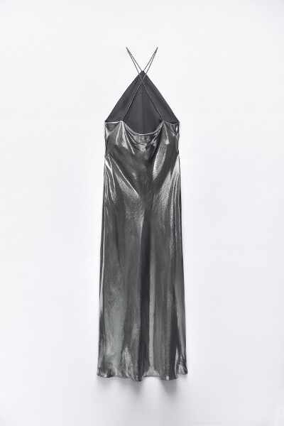Image 3 of ZARA Silver metallic halter dress