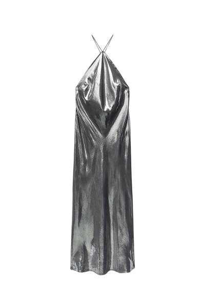Image of ZARA Silver metallic halter dress