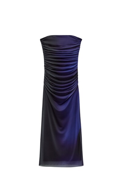 Image of ZARA Blue printed strapless tulle dress