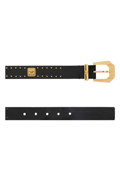 Image 3 of Versace Black Versace Medusa Heritage Studded Leather Belt