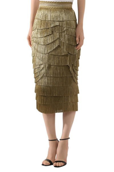 Image 3 of Dolce & Gabbana Gold silk skirt with fringe
