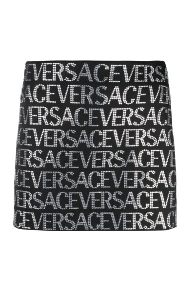 Image of Versace Black Crystal Embellished Mini Skirt