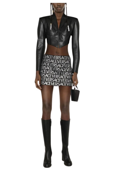 Image 2 of Versace Black Crystal Embellished Mini Skirt