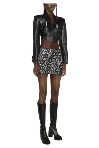 Image 3 of Versace Black Crystal Embellished Mini Skirt