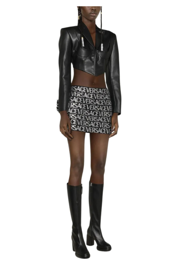 Versace Black Crystal Embellished Mini Skirt Black
