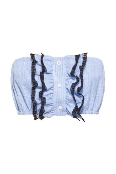Image 1 of Miu Miu Blue check-print strapless top
