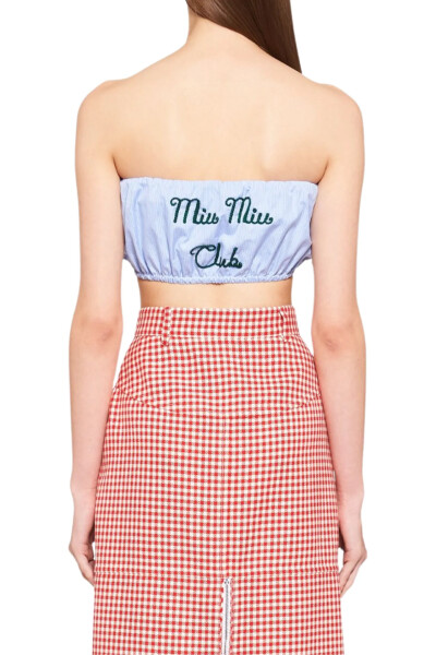 Image 3 of Miu Miu Blue check-print strapless top