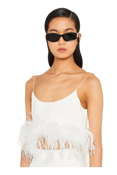 Image 3 of Miu Miu White stretch cady top with feathers