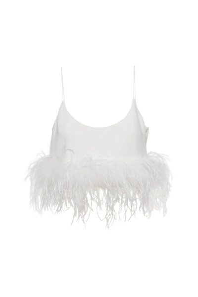 Image of Miu Miu White stretch cady top with feathers