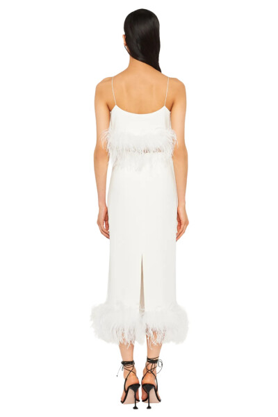 Image 5 of Miu Miu White stretch cady top with feathers