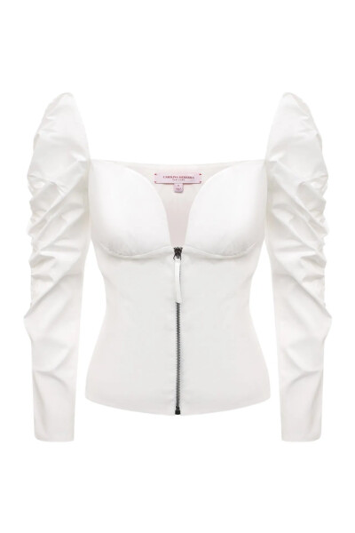 Image of Carolina Herrera White cotton blouse with zipper