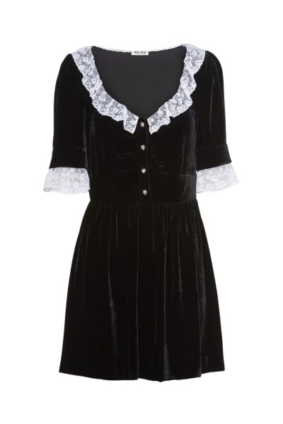 Image 1 of Miu Miu Black velvet dress with lace