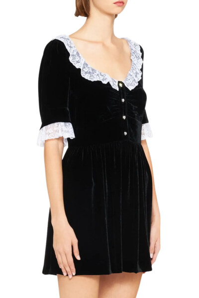 Image 3 of Miu Miu Black velvet dress with lace