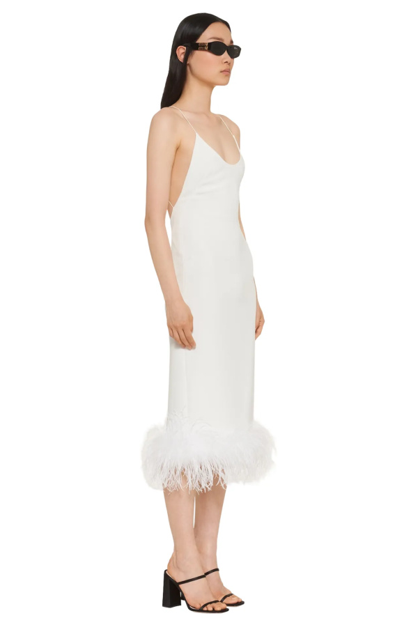 Miu Miu White stretch cady dress with feathers White