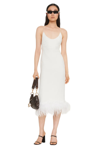 Image 3 of Miu Miu White stretch cady dress with feathers