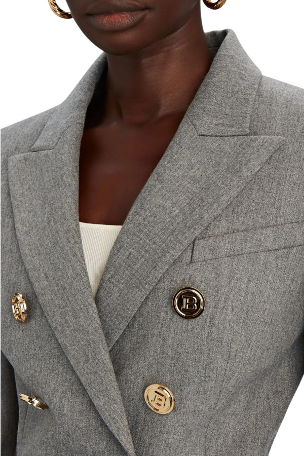 Balmain Grey Double-Breasted Flannel Blazer Grey
