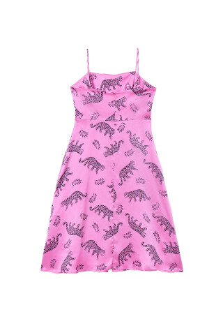 HVN Leopard-print Silk Dress In Pink Print Pink