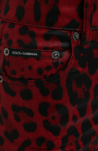 Dolce & Gabbana Red jeans with leopard print Red