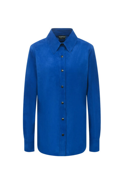 Image of Tom Ford Blue suede shirt