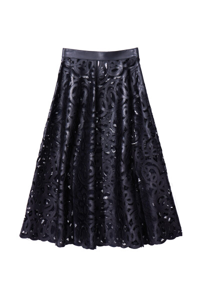 Image of Dior Black Lace Leather Skirt