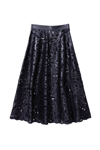 Dior Black Lace Leather Skirt Black